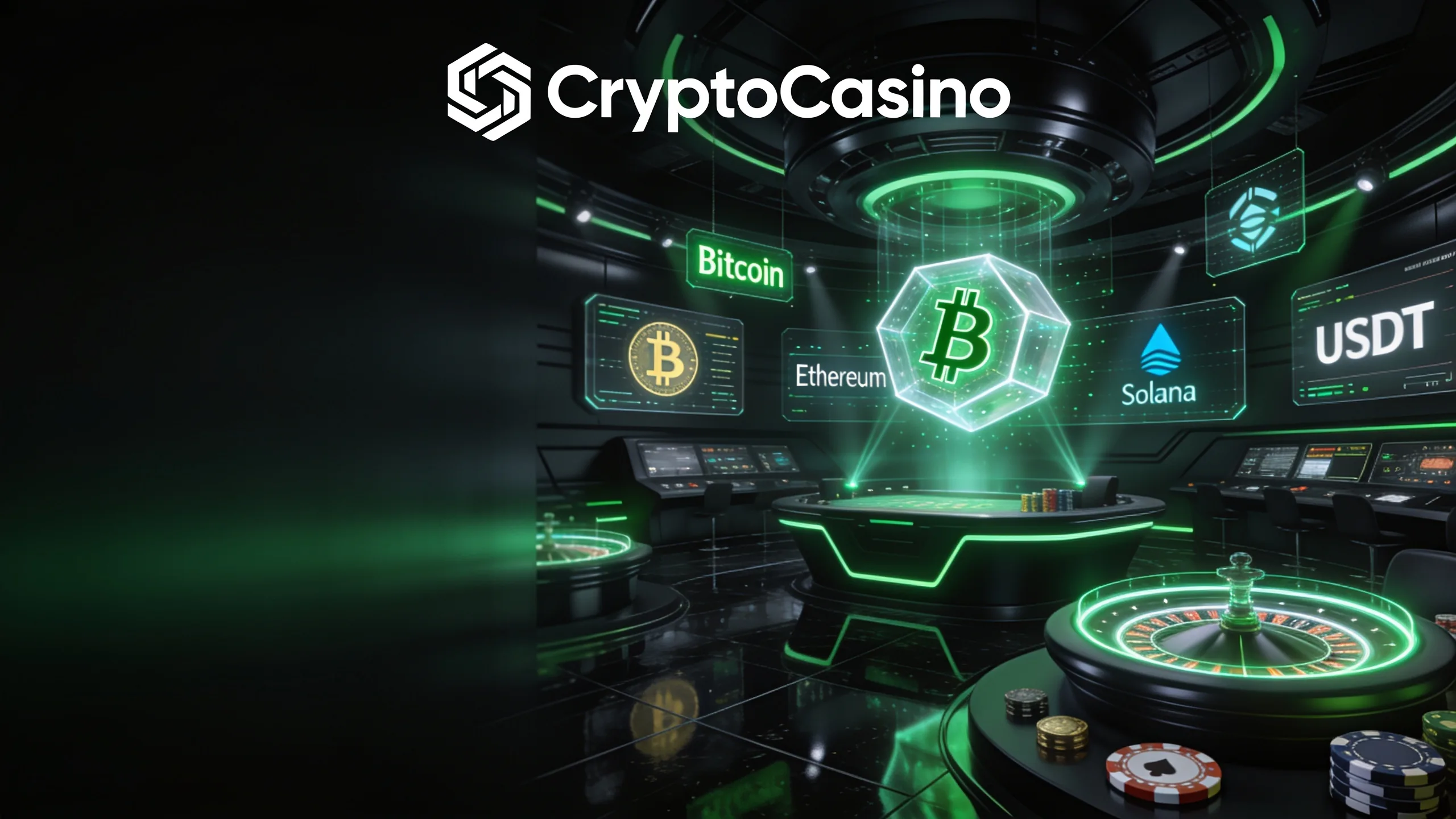 Lobby CryptoCasino avec actifs numériques et table de jeu